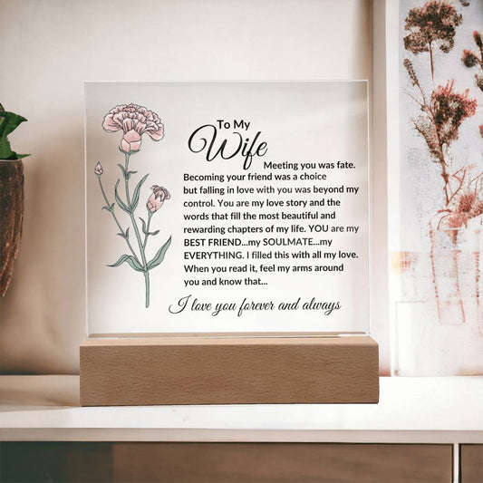 To My Wife - Birth Flower Square Acrylic Plaque